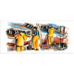 Digigraphie® en toile canvas avec  cadre de bernard Morinay : Pêcheurs
